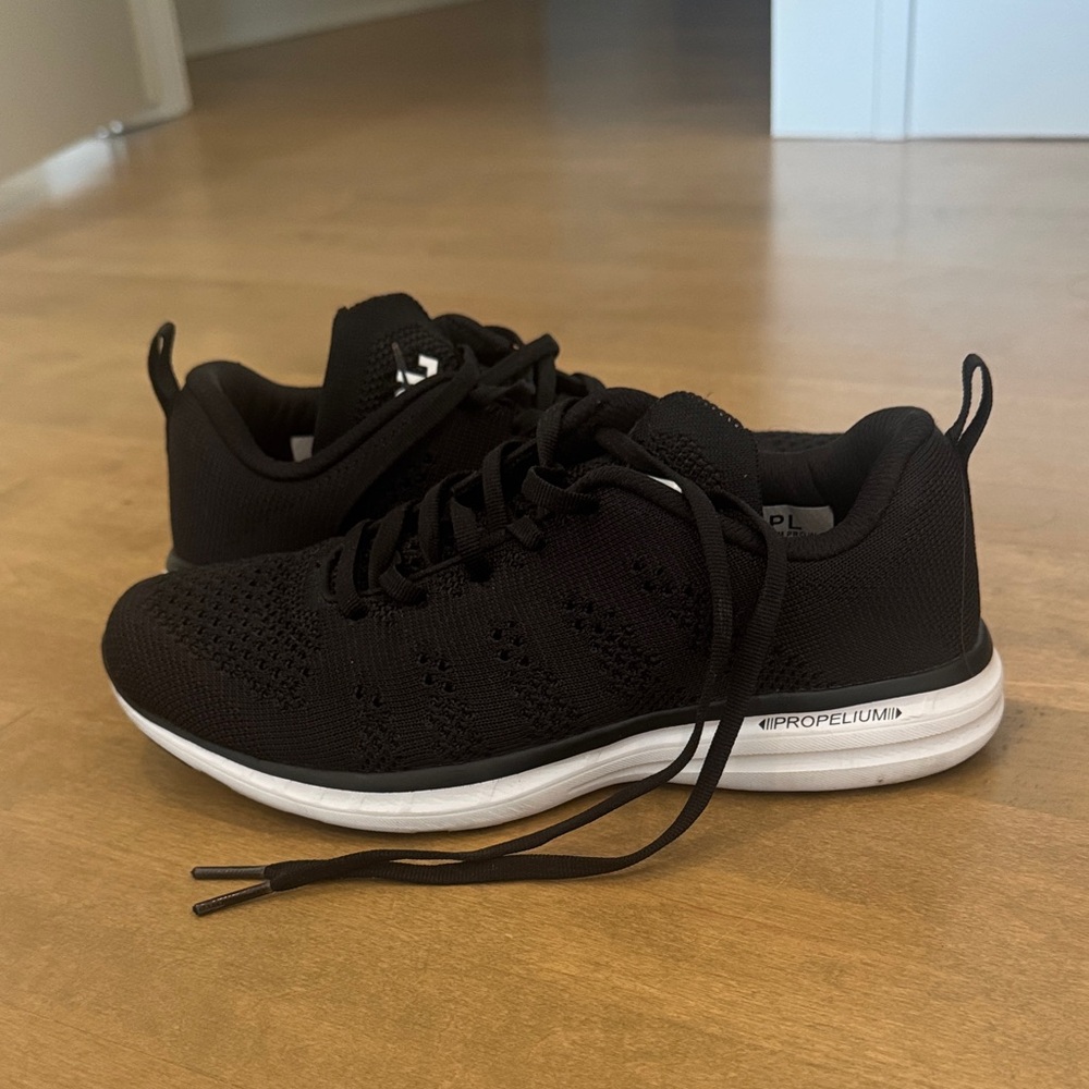 APL Black Knit Running Sneakers with White Sole